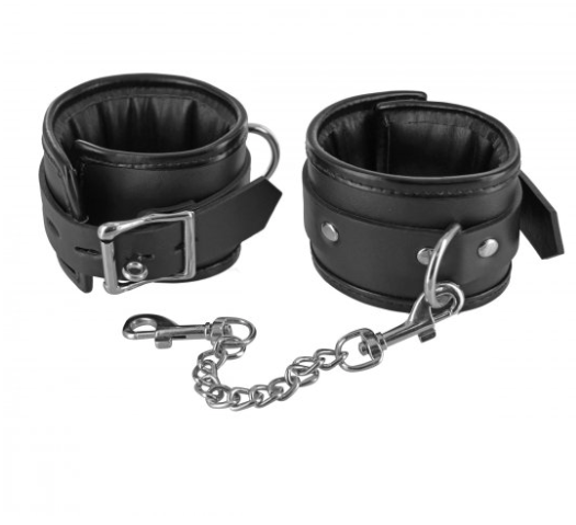Leather Locking Padded Wrist Cuffs with Chain