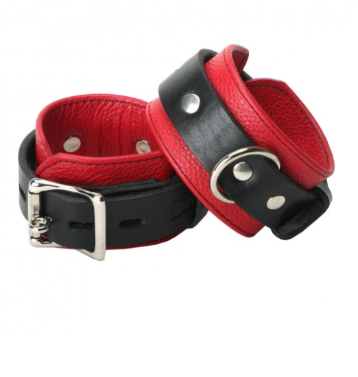 Strict Leather Deluxe Black and Red Locking Wrist Cuffs
