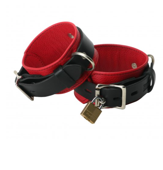 Strict Leather Deluxe Black and Red Locking Wrist Cuffs