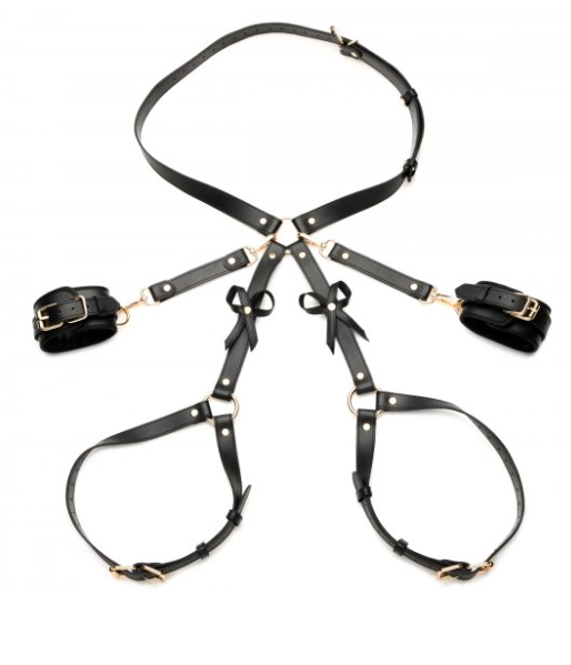 Leather Black Bondage Thigh Harness with Bows