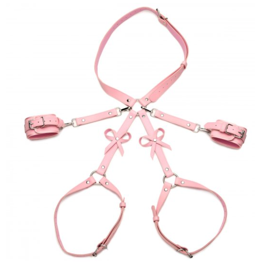 Leather Pink Bondage Thigh Harness with Bows
