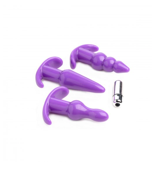 4 Piece Vibrating Anal Plug Set- Purple