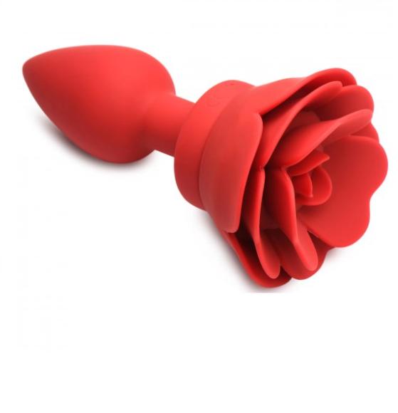 28X Silicone Vibrating Rose Anal Plug with Remote - Medium