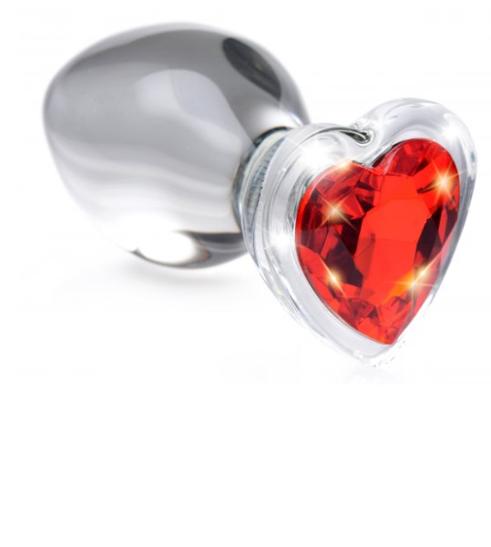 Red Heart Gem Glass Anal Plug - Small